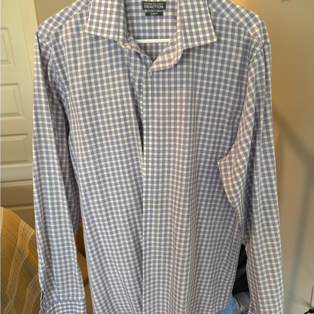 Kenneth Cole Reaction Men's Blue and White Checkered Shirt